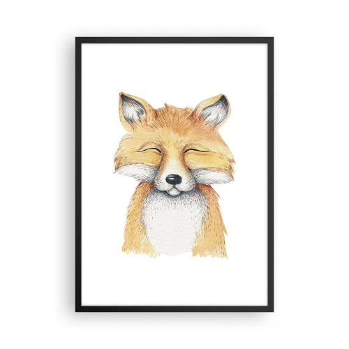 Plakat w czarnej ramie - Uroczy rysunek uśmiechniętego lisa w delikatnych kolorach - 50x70cm - Lisie humory - Nowoczesna dekoracja ścienna do salonu i sypialni ARTTOR