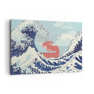 Obraz na płótnie - Fale oceanu i zachodzące słońce w stylu japońskim - 120x80cm - Z japońskich inspiracji - Nowoczesna dekoracja ścienna do salonu, kuchni i sypialni ARTTOR