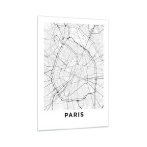 Obraz na szkle - Minimalistyczna mapa miasta w czerni i bieli - 70x100cm - Kwiat Paryża - Nowoczesna dekoracja ścienna do salonu i sypialni ARTTOR