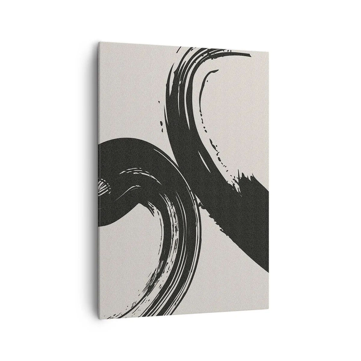 Obraz na płótnie - Dynamiczne pociągnięcia pędzla w czerni na jasnym tle - 70x100cm - Zamaszyście i koliście - Nowoczesna dekoracja ścienna do salonu i sypialni ARTTOR