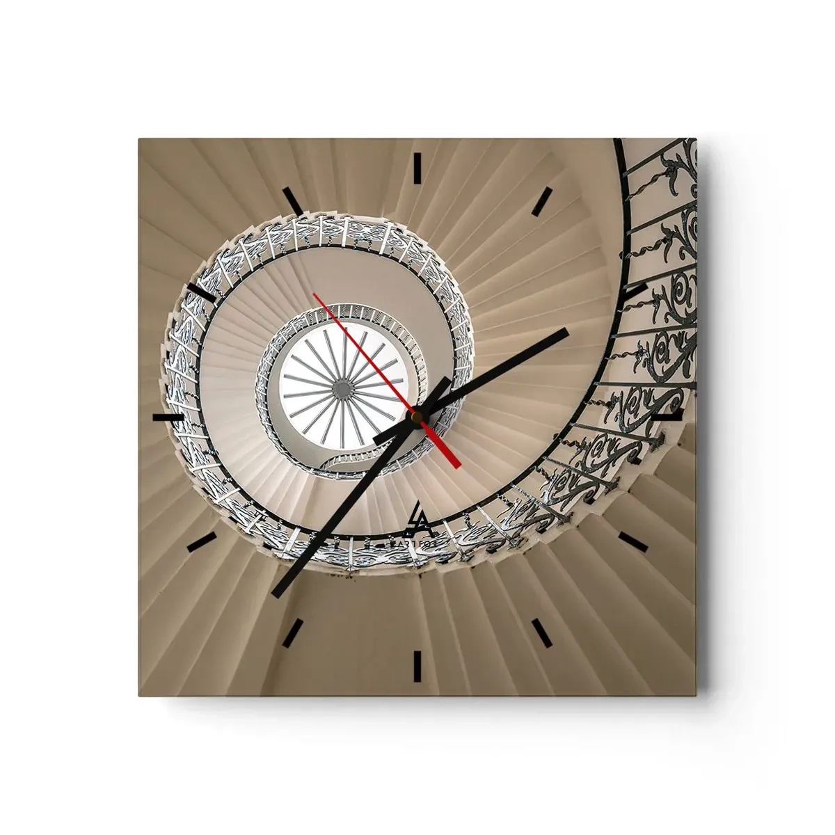 Zegar ścienny - Spiralne schody w eleganckim ujęciu geometrycznym - 30x30cm - W środku muszli - Nowoczesna dekoracja ścienna do salonu i sypialni ARTTOR