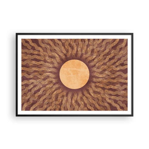 Plakat w czarnej ramie - Słoneczny wzór z promieniami na tle w odcieniach brązu - 100x70cm - Ikona słońca - Nowoczesna dekoracja ścienna do salonu i sypialni ARTTOR