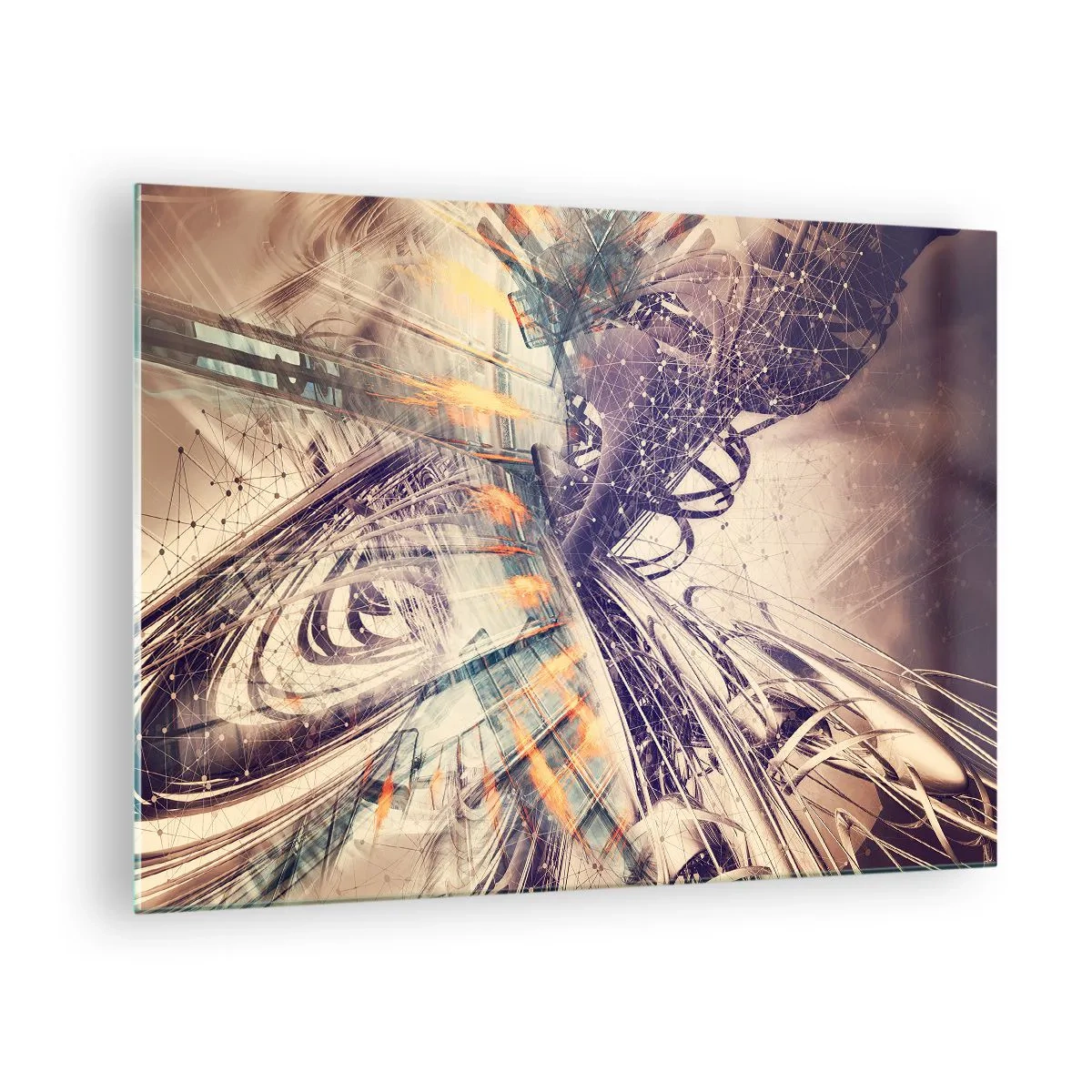Obraz na szkle - Abstrakcyjna kompozycja z dynamicznymi liniami i kolorami - 70x50cm - W wielkim pędzie - Nowoczesna dekoracja ścienna do salonu i sypialni ARTTOR