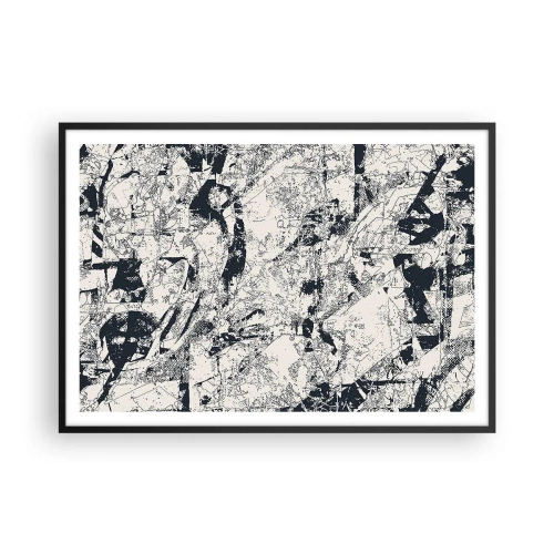 Plakat w czarnej ramie - Abstrakcyjna kompozycja w czerni i bieli z dynamicznym układem - 100x70cm - Przenikanie przeciwieństw - Nowoczesna dekoracja ścienna do salonu i sypialni ARTTOR