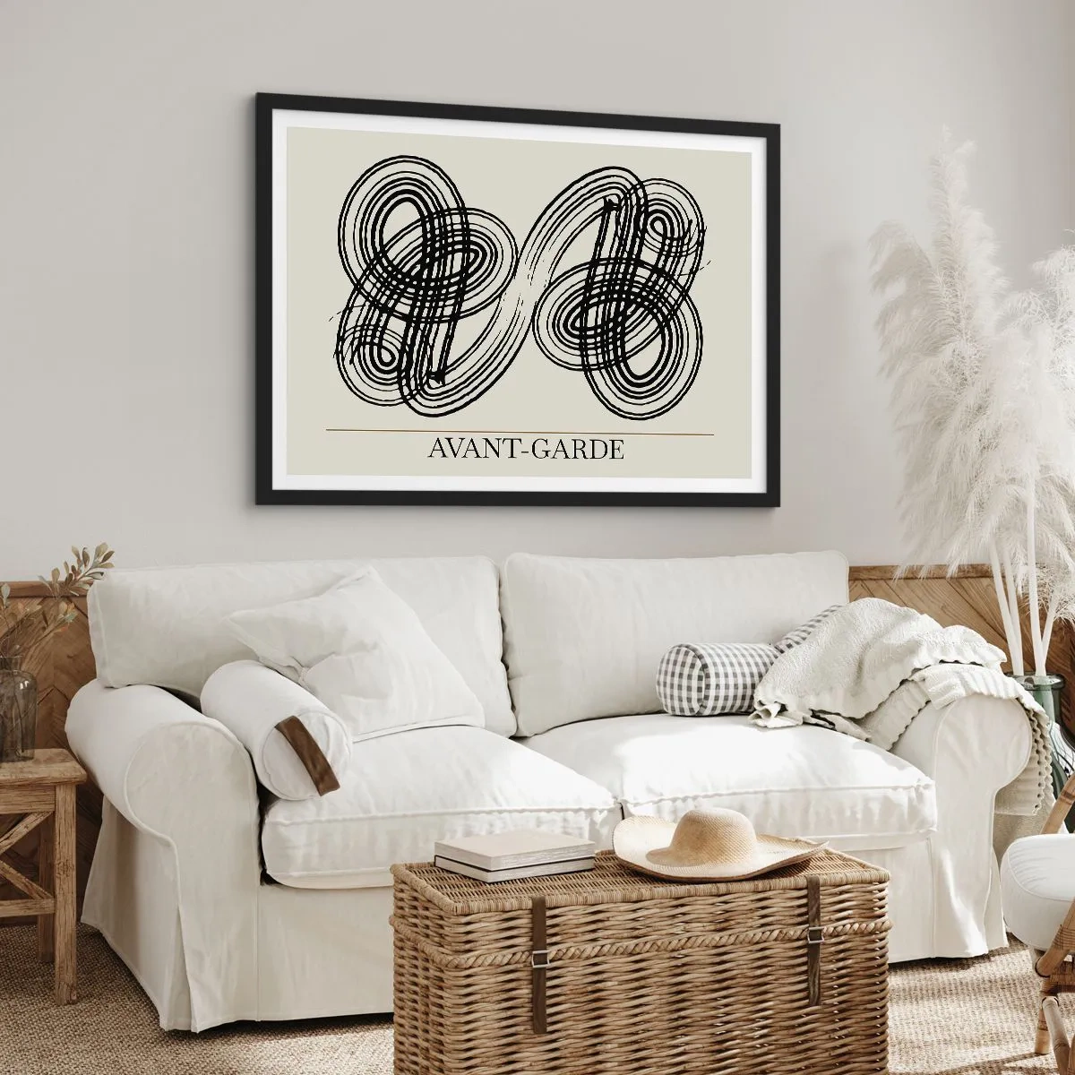 Plakat w czarnej ramie - Abstrakcyjne, czarne linie na jasnym tle w stylu awangardowym - 70x50cm - Wyszło spontanicznie - Nowoczesna dekoracja ścienna do salonu i sypialni ARTTOR