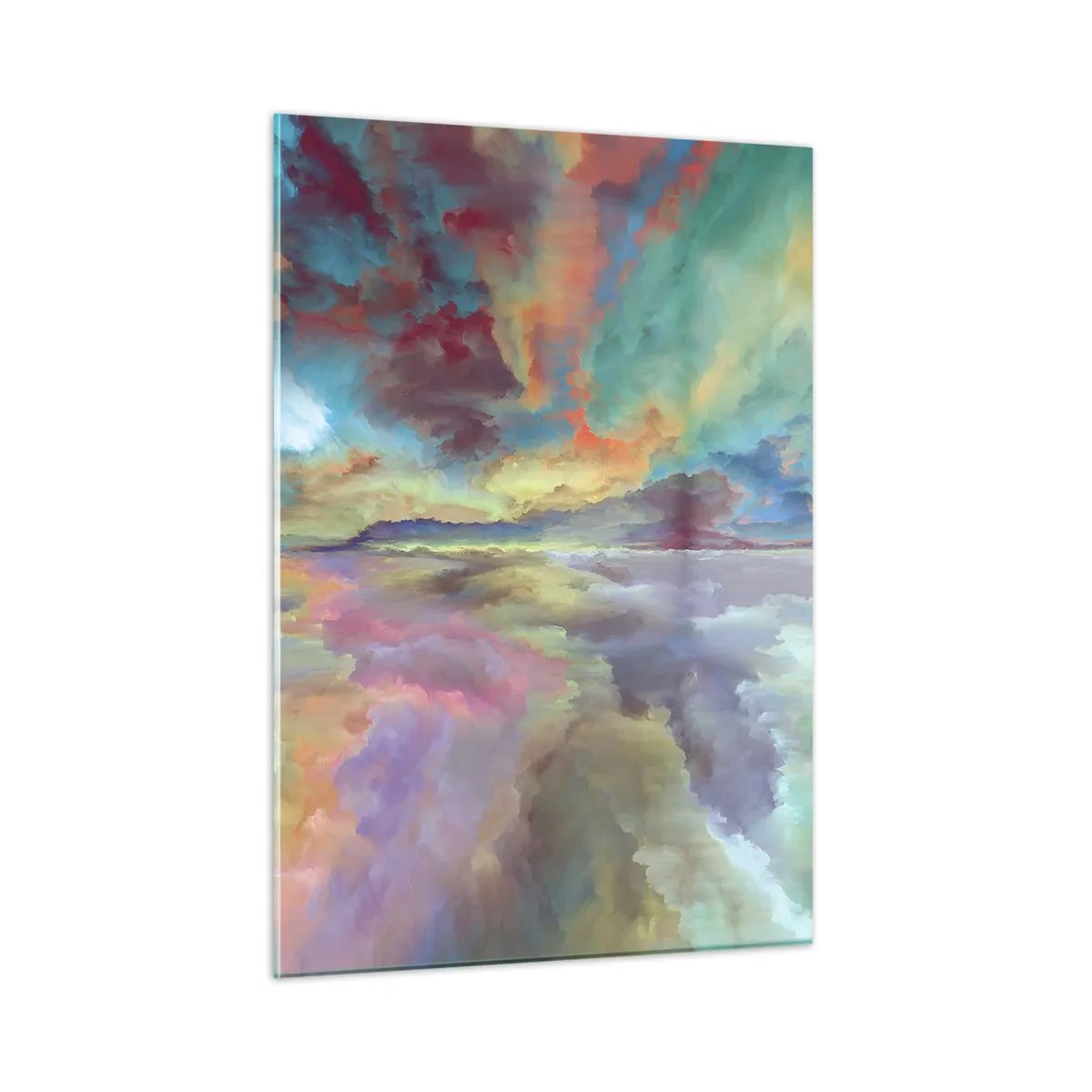 Obraz na szkle - Kolorowe chmury odbijające się w wodzie na horyzoncie - 50x70cm - Dwa nieba - Nowoczesna dekoracja ścienna do salonu, kuchni i sypialni ARTTOR