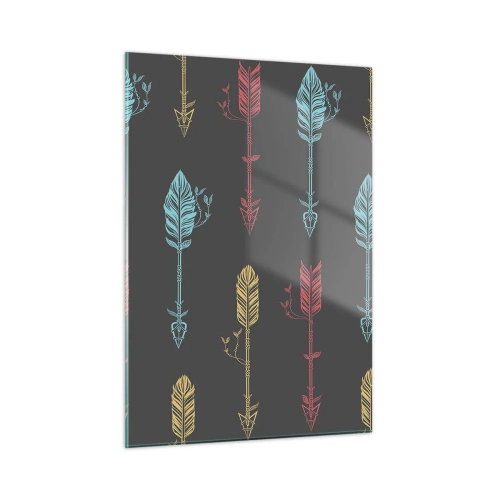 Obraz na szkle - Kolorowe strzały na ciemnym tle w układzie graficznym - 50x70cm - W ordynku - Nowoczesna dekoracja ścienna do salonu, kuchni i sypialni ARTTOR