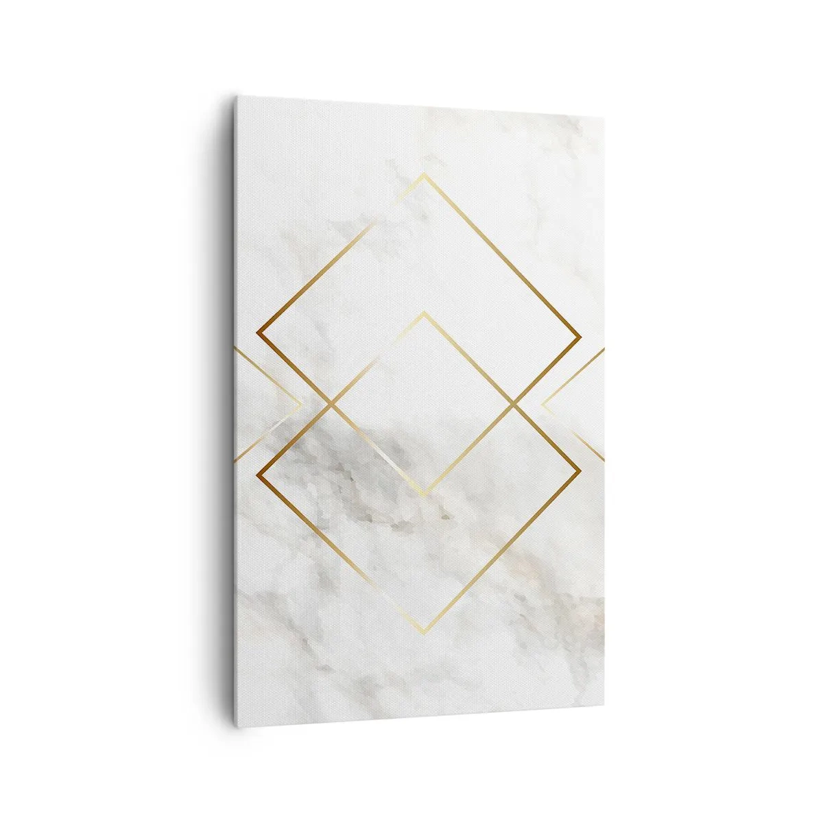 Obraz na płótnie - Minimalistyczne złote romby na marmurowym tle - 80x120cm - Widok na nieskończoność - Nowoczesna dekoracja ścienna do salonu i sypialni ARTTOR