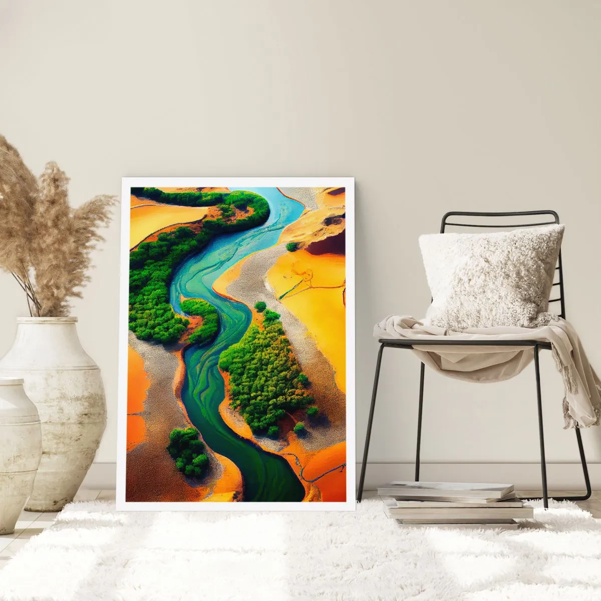 Plakat - Kolorowy krajobraz z wijącą się rzeką - 50x70cm - Życiodajna rzeka - Nowoczesna dekoracja ścienna do salonu, kuchni i sypialni ARTTOR