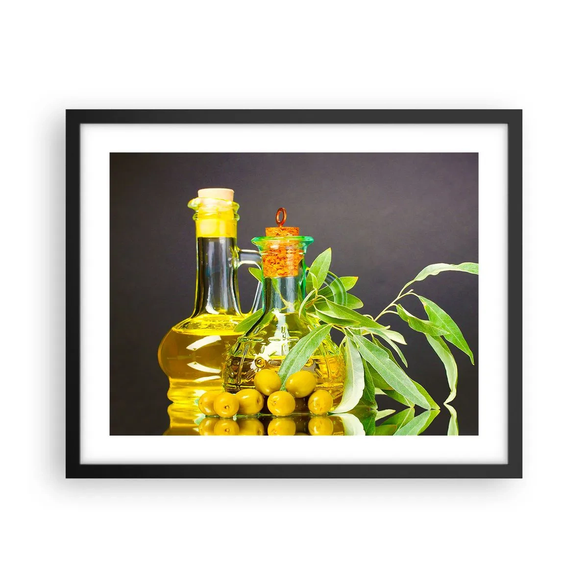 Plakat w czarnej ramie - Martwa natura z oliwkami i oliwą - 50x40 cm