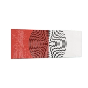 Obraz na szkle - Geometryczny wzór z koncentrycznymi kołami na czerwono-białym tle - 140x50cm - W samo sedno - Nowoczesna dekoracja ścienna do salonu i sypialni ARTTOR