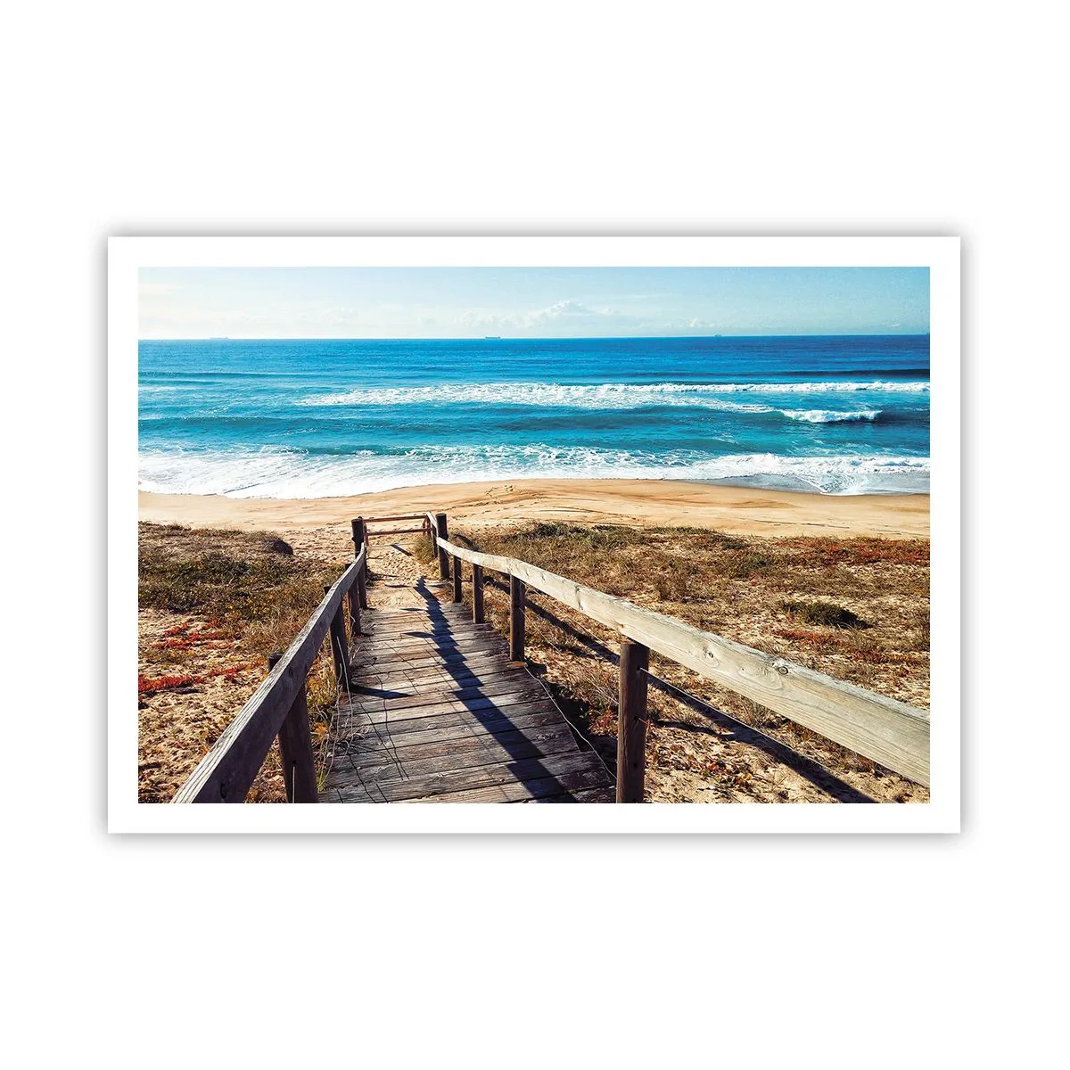 Plakat - Drewniana ścieżka prowadząca na plażę - 100x70cm - Biegnij! - Nowoczesna dekoracja ścienna do salonu i sypialni ARTTOR