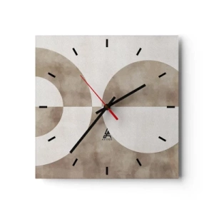 Zegar ścienny - Abstrakcyjny obraz w odcieniach beżu z geometrycznymi kształtami i symetrią - 30x30cm - Podobieństwa i różnice - Nowoczesna dekoracja ścienna do salonu i sypialni ARTTOR