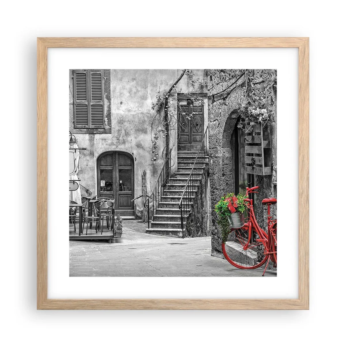 Plakat w ramie jasny dąb - Toskański zaułek - 40x40 cm