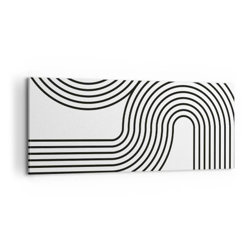 Obraz na płótnie - Abstrakcyjny obraz z czarnymi liniami tworzącymi geometryczne wzory na białym tle - 120x50cm - Na zakręcie - Nowoczesna dekoracja ścienna do salonu i sypialni ARTTOR