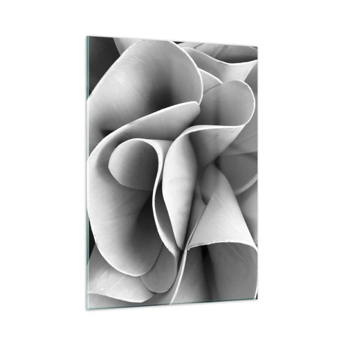 Obraz na szkle - Czarno-białe zbliżenie na abstrakcyjne, spiralne formy - 50x70cm - Dzieje się w przestrzeni - Nowoczesna dekoracja ścienna do salonu, kuchni i sypialni ARTTOR