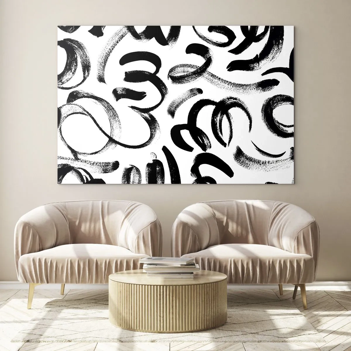 Obraz na szkle - Czarno-białe abstrakcyjne pociągnięcia pędzla - 70x50cm - Czarno na białym - Nowoczesna dekoracja ścienna do salonu i sypialni ARTTOR