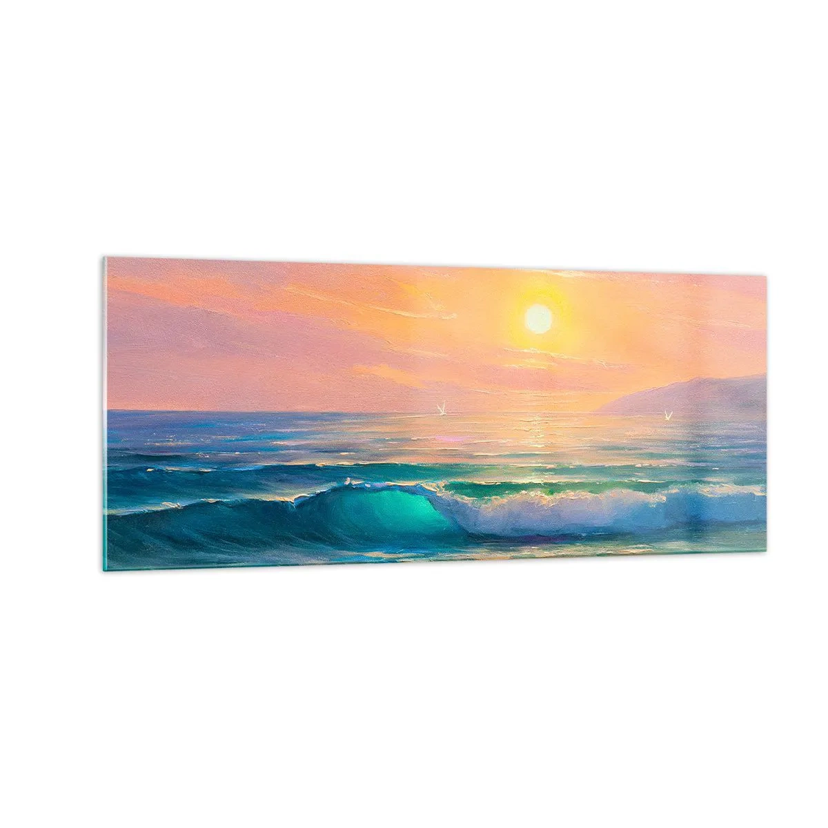 Obraz na szkle - Turkusowa pieśń fal - 100x40 cm