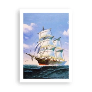 Plakat - Statek żaglowy na tle morza, pełne żagle - 50x70cm - Dumnie z wiatrem - Nowoczesna dekoracja ścienna do salonu, kuchni i sypialni ARTTOR