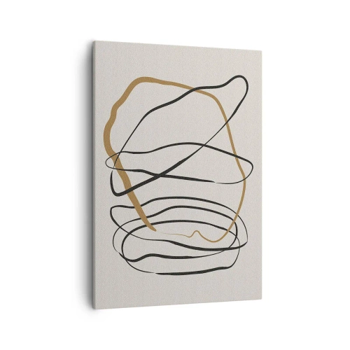 Obraz na płótnie - Minimalistyczna abstrakcja z dynamicznymi liniami w czerni i brązie - 50x70cm - Kompozycja – taniec opętaniec - Nowoczesna dekoracja ścienna do salonu, kuchni i sypialni ARTTOR