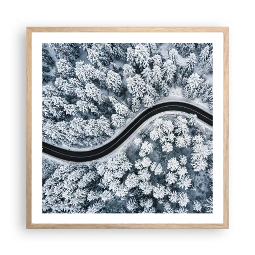Plakat w ramie jasny dąb - Przez zimowy las - 60x60 cm