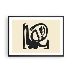 Plakat w czarnej ramie - Abstrakcyjna postać w czerni na beżowym tle - 70x50cm - Prawie Picasso - Nowoczesna dekoracja ścienna do salonu i sypialni ARTTOR