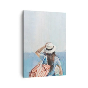Obraz na płótnie - Obraz w stylu impresjonistycznym przedstawiający kobietę nad morzem - 50x70cm - Witaj na wakacjach - Nowoczesna dekoracja ścienna do salonu, kuchni i sypialni ARTTOR