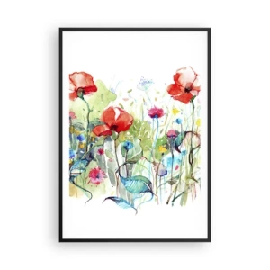 Plakat w czarnej ramie - Kwitnąca majem łąka - 70x100 cm