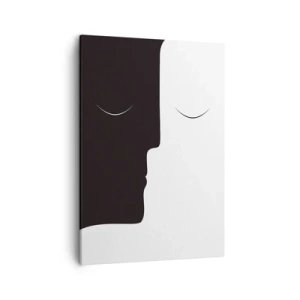 Obraz na płótnie - Minimalistyczna grafika dwóch twarzy w czerni i bieli - 50x70cm - Jedność przeciwieństw - Nowoczesna dekoracja ścienna do salonu, kuchni i sypialni ARTTOR