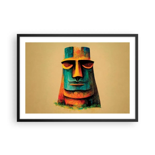 Plakat w czarnej ramie - Kolorowy posąg z Wyspy Wielkanocnej - 70x50cm - Posągowy, a sympatyczny - Nowoczesna dekoracja ścienna do salonu i sypialni ARTTOR