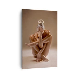 Obraz na płótnie - Artystyczna sylwetka kobiety na beżowym tle - 80x120cm - Jedność ciała i ducha - Nowoczesna dekoracja ścienna do salonu i sypialni ARTTOR