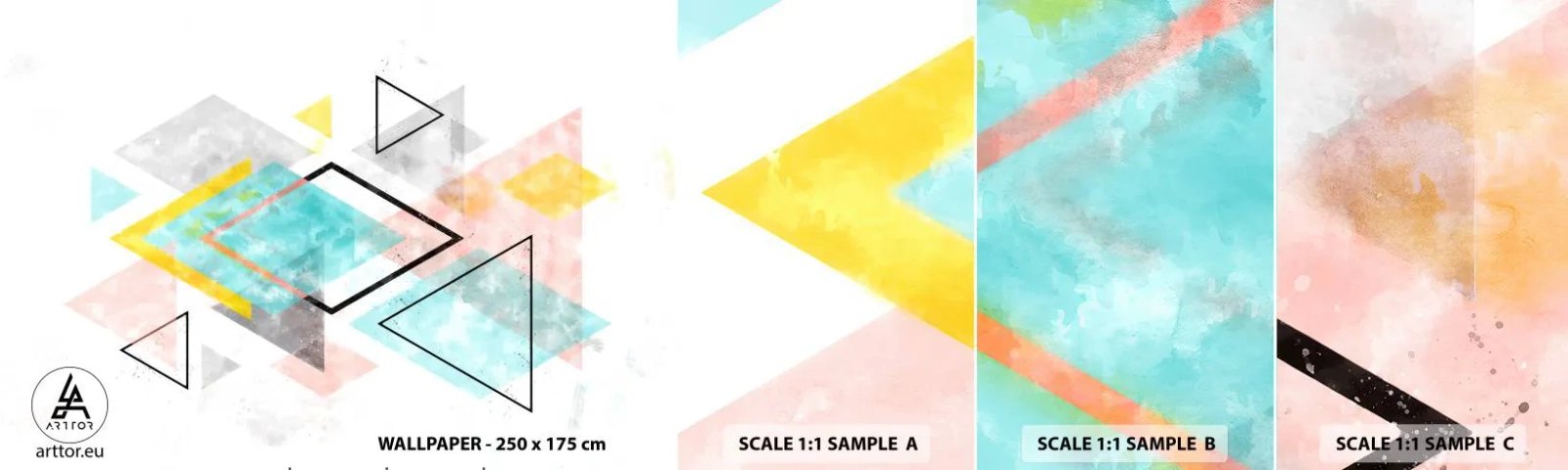 Fototapeta Próbka Samoprzylepna Deluxe Sticker - Igraszka geometryczna - Jasny, Trójkąty, Minimalizm - 100x30 cm