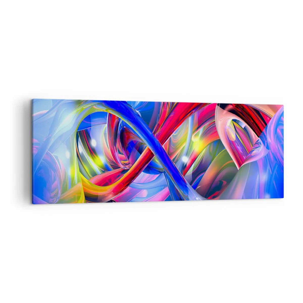 Obraz na płótnie - Abstrakcyjne, kolorowe kompozycje geometryczne w dynamicznych kształtach - 140x50cm - Taniec barw - Nowoczesna dekoracja ścienna do salonu i sypialni ARTTOR