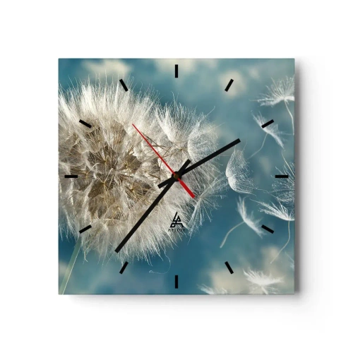 Zegar ścienny - Zdmuchiwany dmuchawiec na tle niebieskiego nieba - 30x30cm - Oddech anioła - Nowoczesna dekoracja ścienna do salonu i sypialni ARTTOR