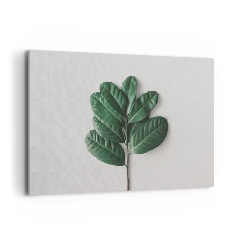 Obraz na płótnie - Gałązka zielonych liści na jasnym tle - 120x80cm - Rysunek samej natury - Nowoczesna dekoracja ścienna do salonu, kuchni i sypialni ARTTOR