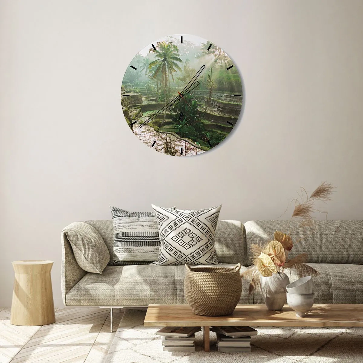 Zegar ścienny - Tarasy ryżowe w tropikalnym krajobrazie o poranku z mgłą - 30x30cm - Dorastać w słońcu - Nowoczesna dekoracja ścienna do salonu, kuchni i sypialni ARTTOR