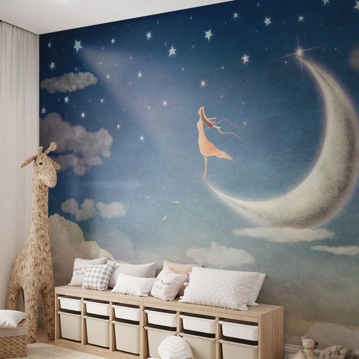 Fototapeta Premium Canvas - Zalotnica niebieska - Abstrakcja, Dla Dzieci, Księżyc - 500x350 cm