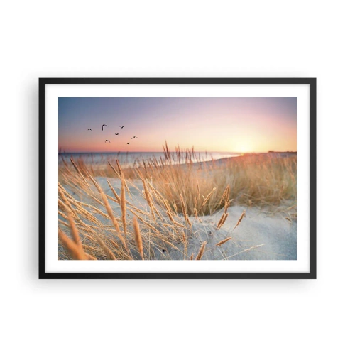 Plakat w czarnej ramie - Plaża o zachodzie słońca z wysokimi trawami - 70x50cm - Bałtycka kołysanka - Nowoczesna dekoracja ścienna do salonu i sypialni ARTTOR
