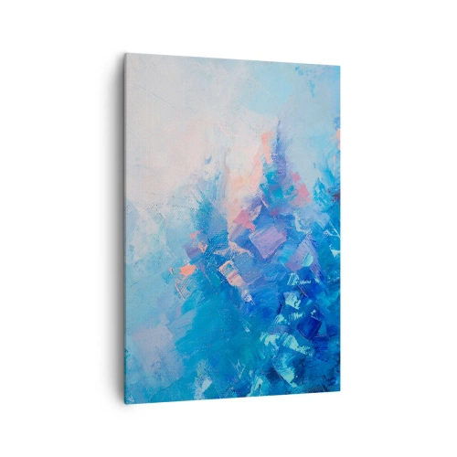 Obraz na płótnie - Abstrakcyjna kompozycja w odcieniach błękitu i różu - 70x100cm - Zimowa abstrakcja - Nowoczesna dekoracja ścienna do salonu i sypialni ARTTOR