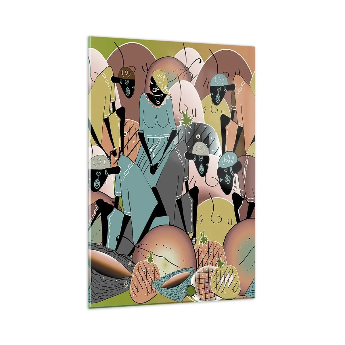 Obraz na szkle - Kolorowa kompozycja abstrakcyjna inspirowana kulturą afrykańską - 80x120cm - Nadchodzi wielkie święto - Nowoczesna dekoracja ścienna do salonu i sypialni ARTTOR