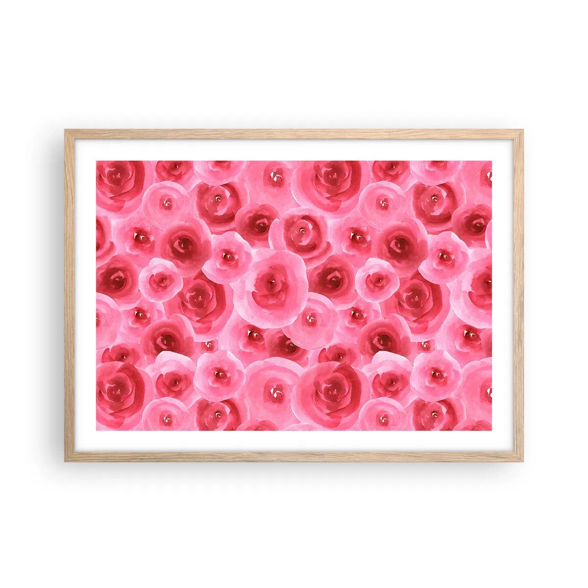 Plakat w ramie jasny dąb - Róże na dole i na górze - 70x50 cm