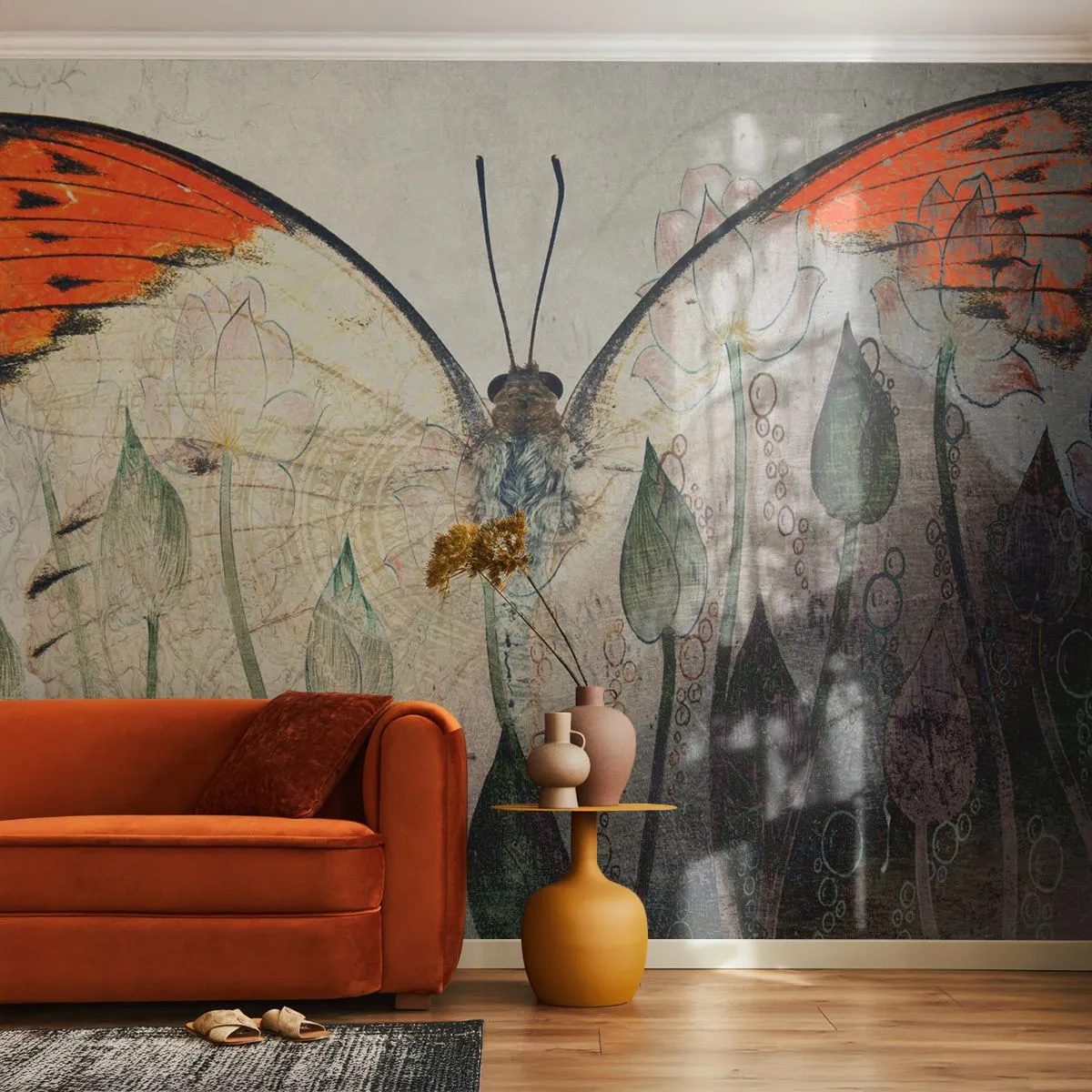Fototapeta Standard Eco - "Kędy się motyl kołysa na trawie" - Abstrakcja, Motyl, Natura - 400x280 cm