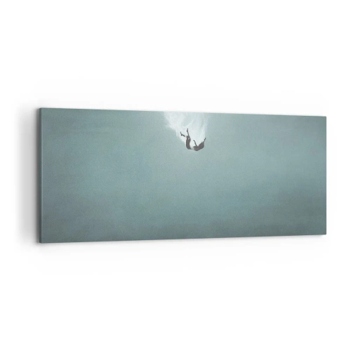 Obraz na płótnie - Postać zanurzająca się w głębokiej wodzie o turkusowym odcieniu - 120x50cm - W objęciach oceanu - Nowoczesna dekoracja ścienna do salonu i sypialni ARTTOR