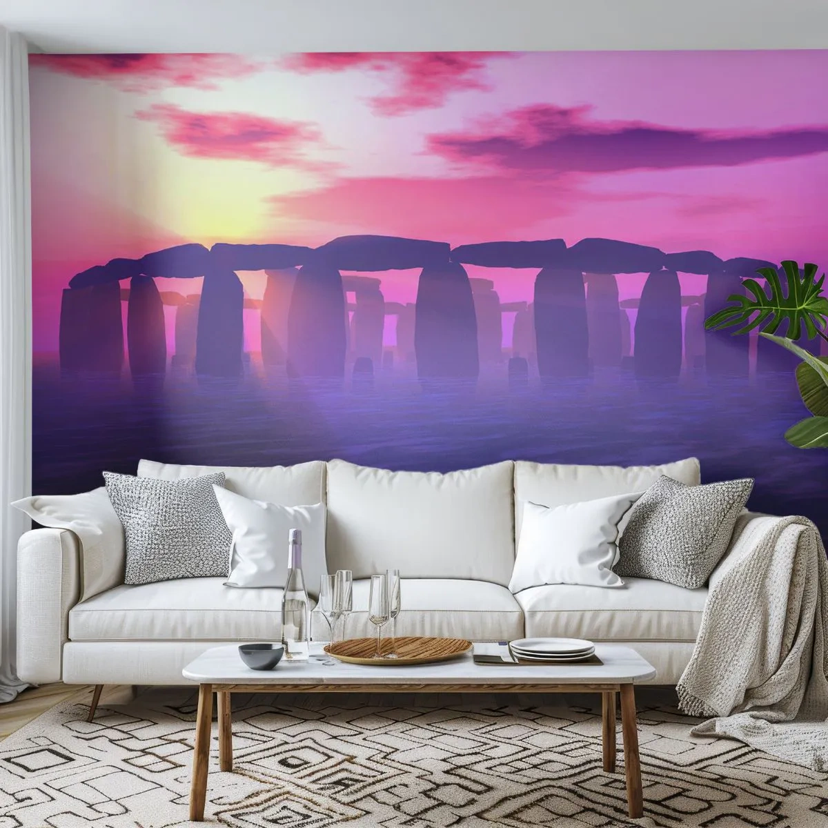 Fototapeta Premium Sand - Tajemnica o świcie we mgle - Architektura, Stonehenge, Kamienne Kręgi - 350x256 cm