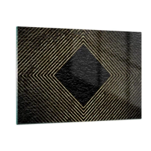 Obraz na szkle - Złoty diament z geometrycznymi liniami na czarnym tle - 120x80cm - Geometria w stylu glamour - Nowoczesna dekoracja ścienna do salonu, kuchni i sypialni ARTTOR
