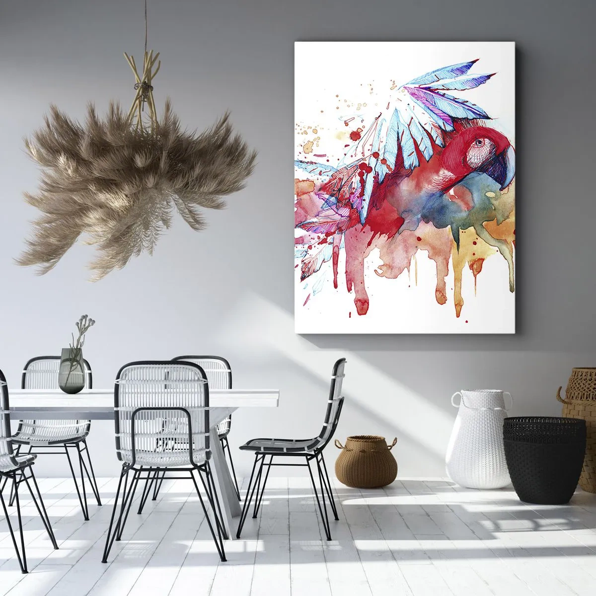 Obraz na płótnie - Papuga w artystycznym stylu akwarelowym - 80x120cm - Kolorowe Papugi - Nowoczesna dekoracja ścienna do salonu i sypialni ARTTOR