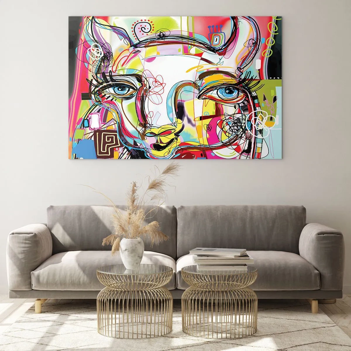 Obraz na szkle - Abstrakcyjny obraz kociej twarzy w kolorowej ekspresji artystycznej - 100x70cm - Bogactwo kociej matury - Nowoczesna dekoracja ścienna do salonu, kuchni i sypialni ARTTOR