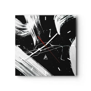 Zegar ścienny - Abstrakcyjne białe pociągnięcia na czarnym tle - 30x30cm - Przełamać mrok - Nowoczesna dekoracja ścienna do salonu i sypialni ARTTOR