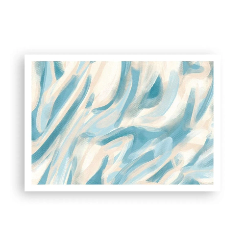 Plakat - Abstrakcyjne błękitne smugi na jasnym tle - 100x70cm - Wiosenne powiewy - Nowoczesna dekoracja ścienna do salonu i sypialni ARTTOR