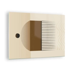 Obraz na szkle - Beżowo-brązowa abstrakcja z geometrycznymi formami i liniami - 70x50cm - Różne stany - Nowoczesna dekoracja ścienna do salonu i sypialni ARTTOR